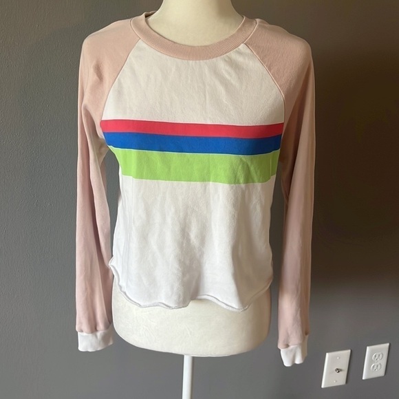 Wildfox Rainbow Striped Cropped Sweatshirt Terry Cloth Inside - Picture 3 of 11